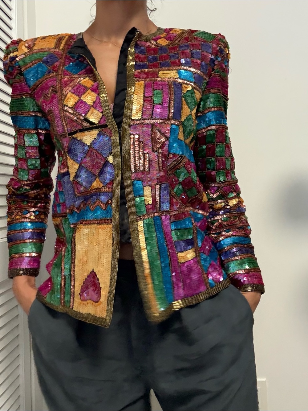 Vintage Laurence Kazar 100% Silk Sequin Beaded Trophy Jacket Size S